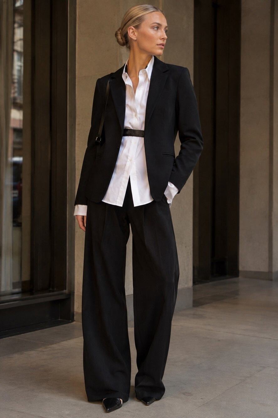 Helmut Lang Classic Black Tailored Blazer Jacket With Leather Belt Size 2